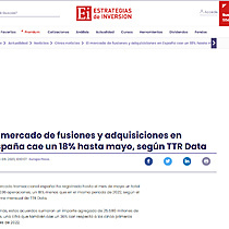 El mercado de fusiones y adquisiciones en Espaa cae un 18% hasta mayo, segn TTR Data